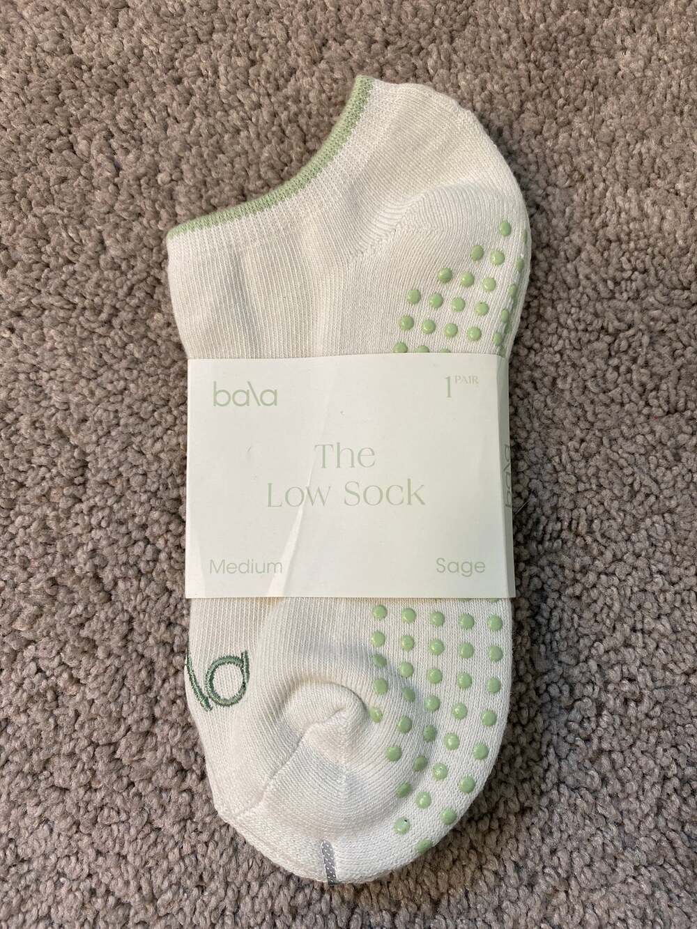 Bala The Low Sock Sage Green Pilates Yoga Grip Socks Medium New